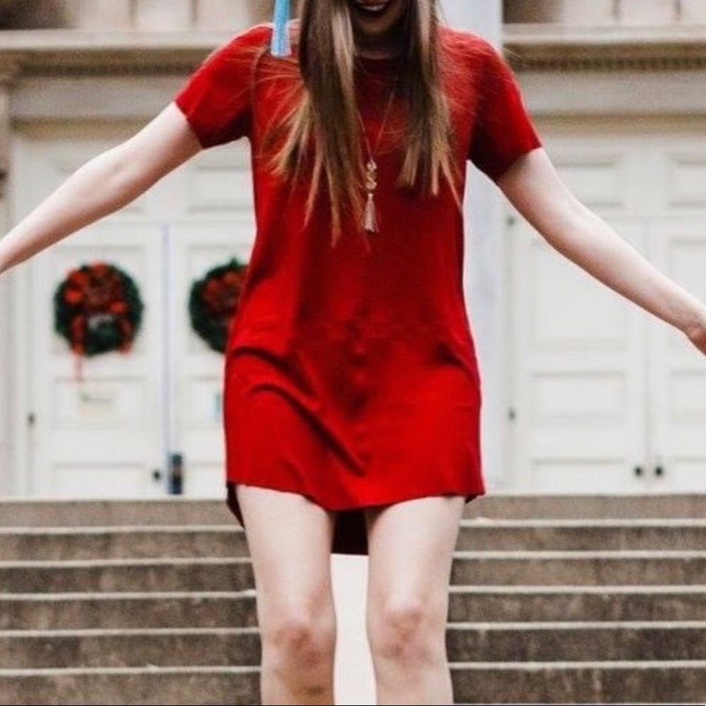 Red velvet short sleeve dress